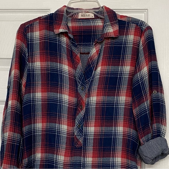 Bella Dahl Franklin Plaid Flannel Popover Top Sz M - Picture 3 of 5